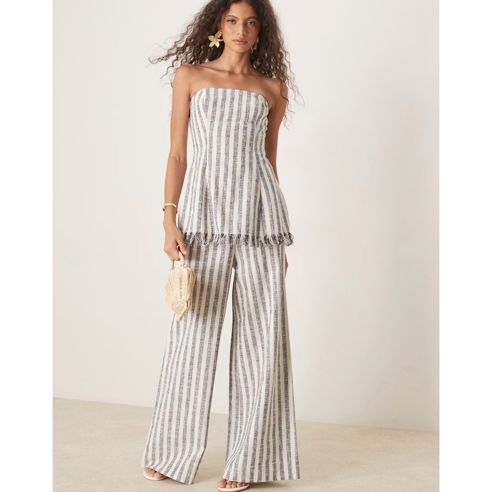 ASOS DESIGN Womens Tailored Boucle Top XS Pants 4 in Blue Stripe New $119